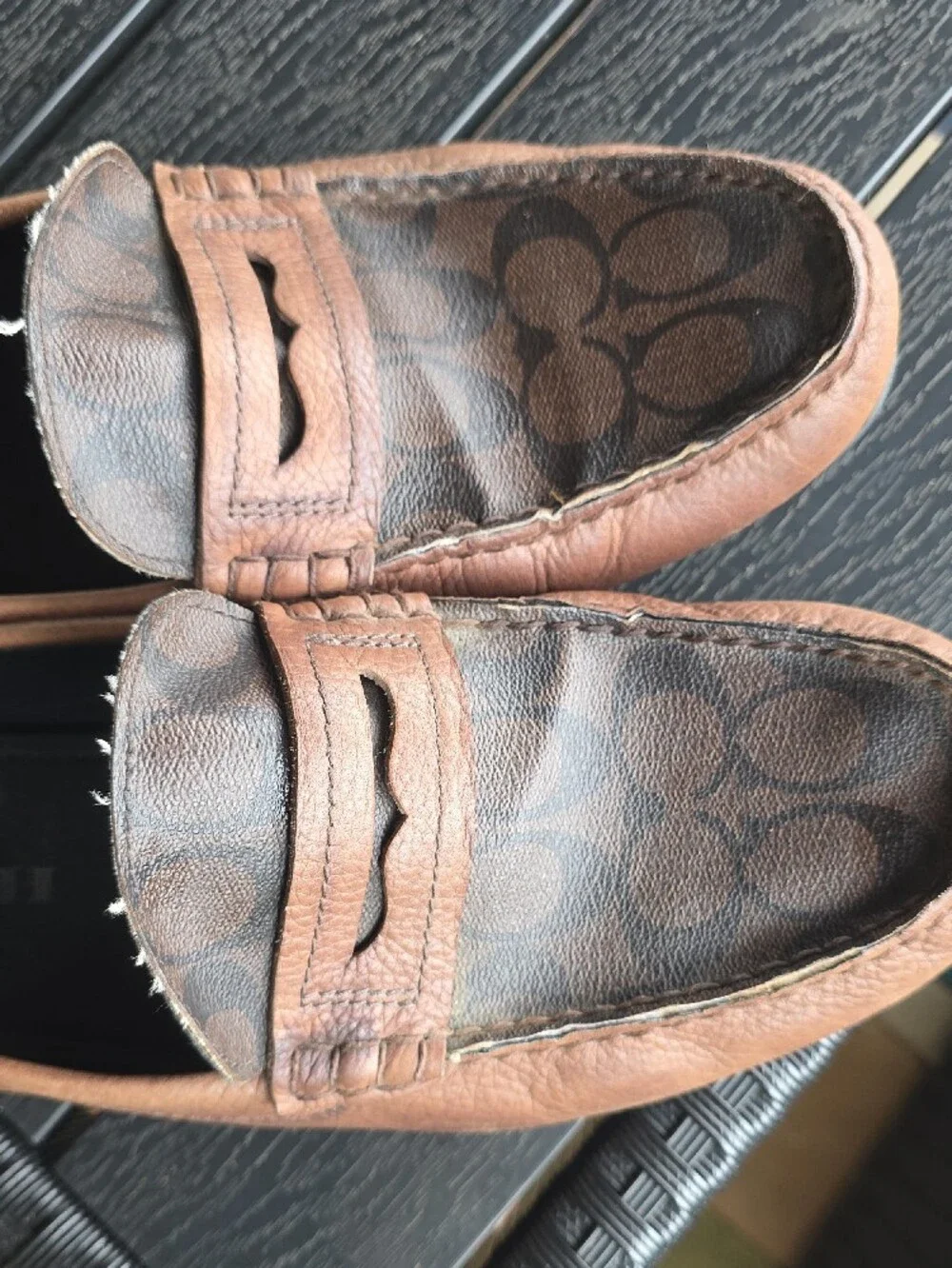 Coach Men's Tan Leather Penny Loafers with Signature Monogram